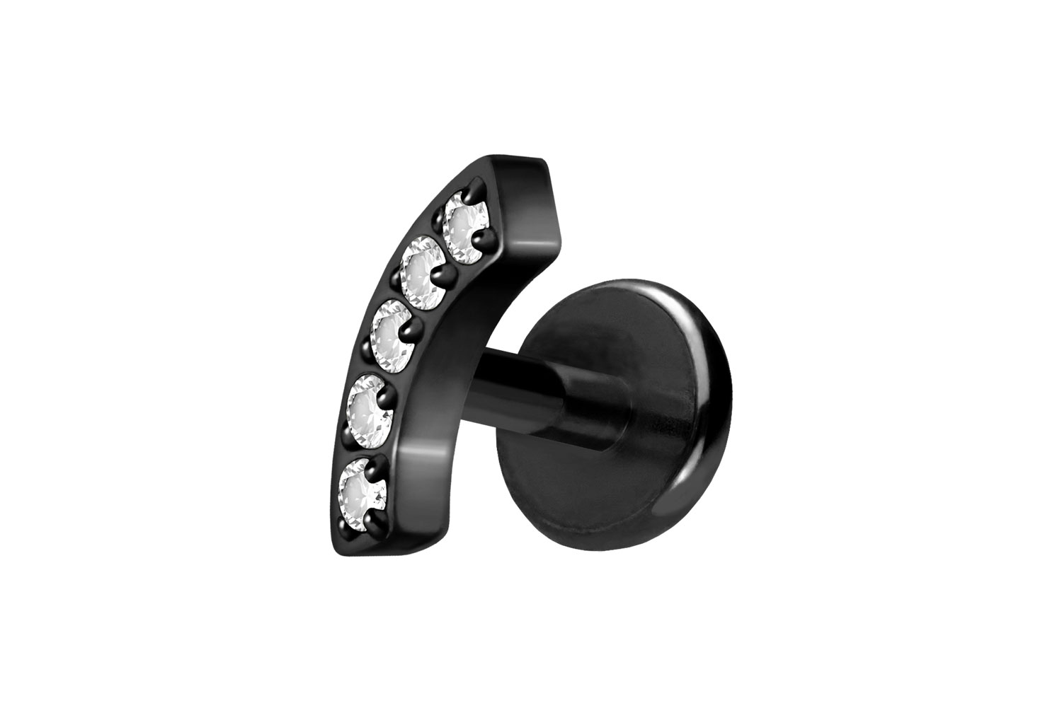 Titan Labret Piercing mit Push Fit BOGEN + 5 KRISTALLE